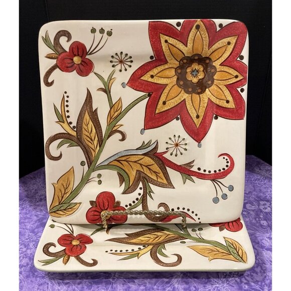 Pier 1 Imports Carynthum Floral Square Salad Luncheon‎ Plates Plate 9” Set of 2 - Picture 1 of 3